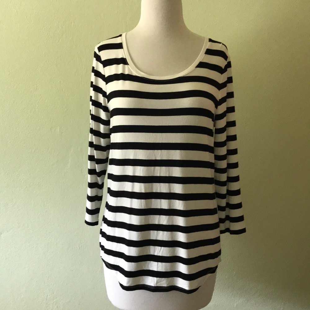 NWOT Chico’s Black and White Striped Blouse